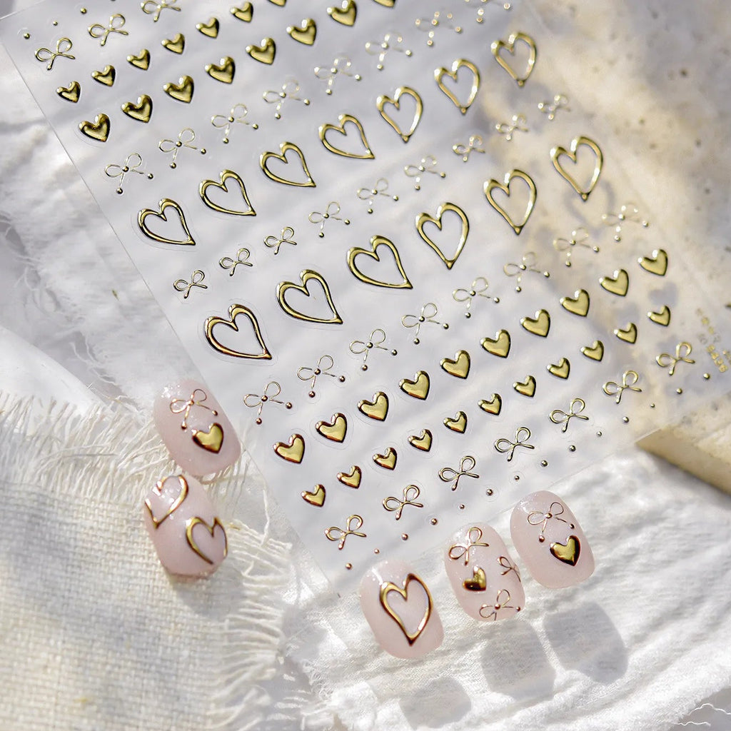 Gold Heart & Bow Nail Stickers For Valentine's Day 5436
