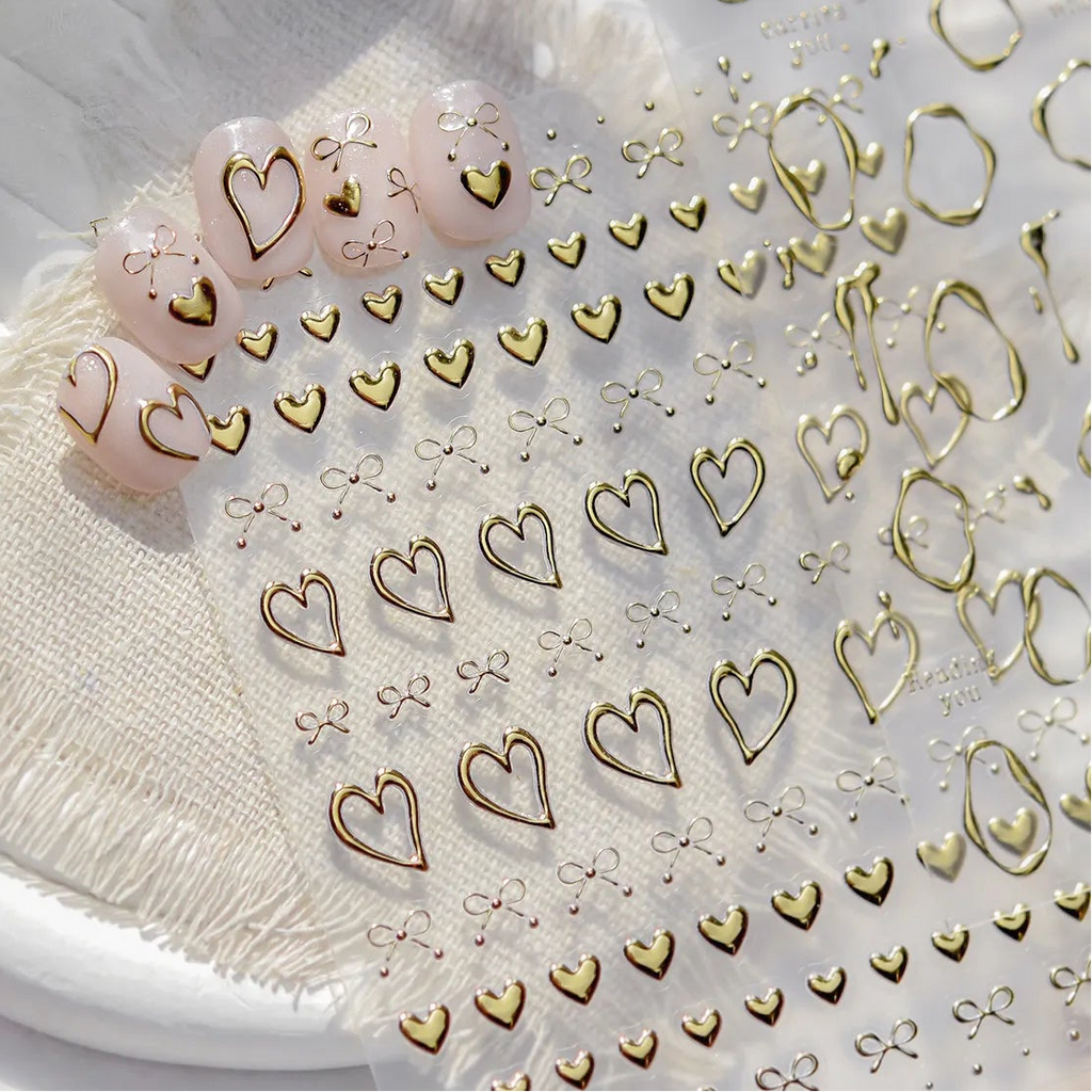 Gold Heart & Bow Nail Stickers For Valentine's Day 5436