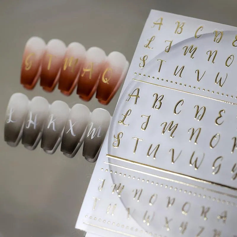 Gold Initials Nail Art Stickers Adhesive Silver Alphabet Letters Sticker Decals M161