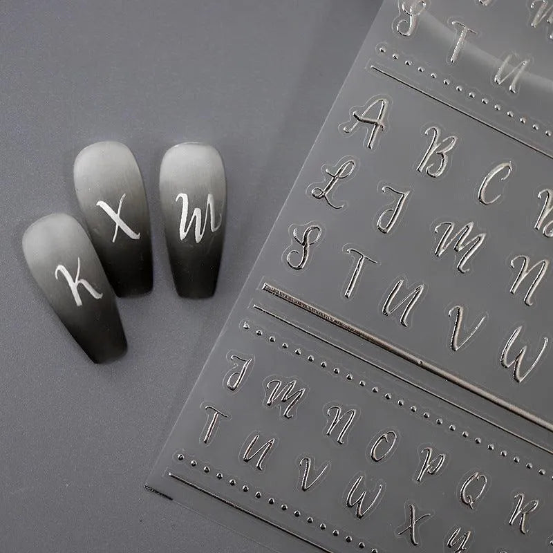 Gold Initials Nail Art Stickers Adhesive Silver Alphabet Letters Sticker Decals M161