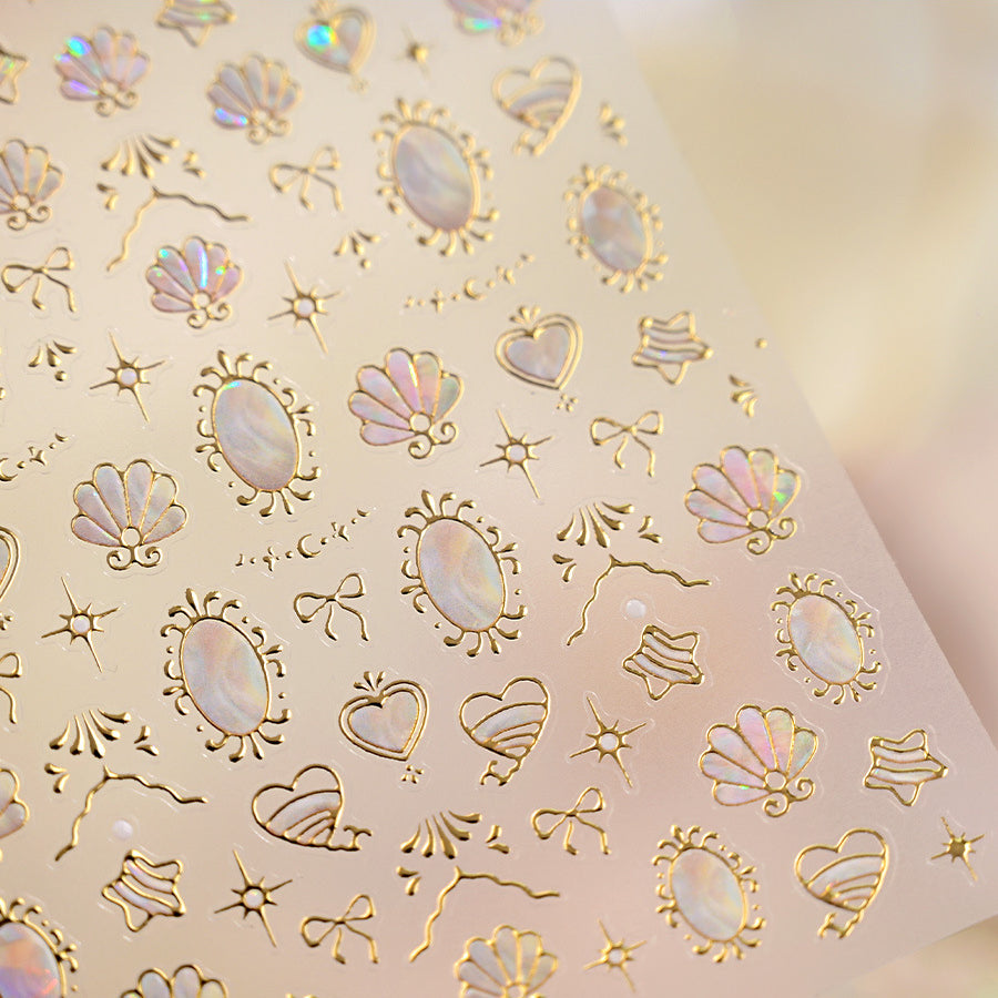 Gold Iridescent Seashell & Bow Nail Stickers - Mermaidcore Decals 