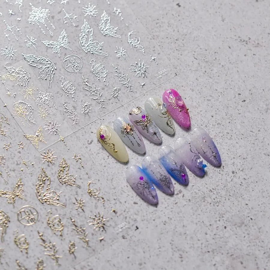 Gold Lace Nail Art Stickers Adhesive Embossed Butterfly Wings Sticker Decals to3231