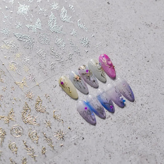 Gold Lace Nail Art Stickers Adhesive Embossed Butterfly Wings Sticker Decals to3231