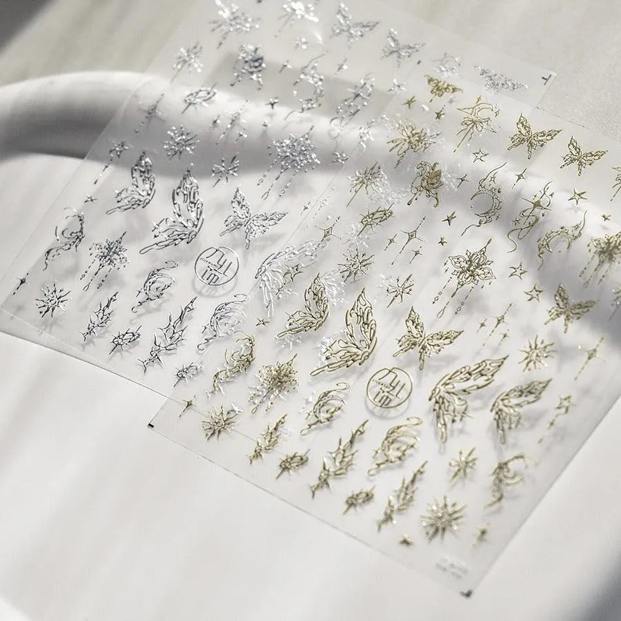 Gold Lace Nail Art Stickers Adhesive Embossed Butterfly Wings Sticker Decals to3231