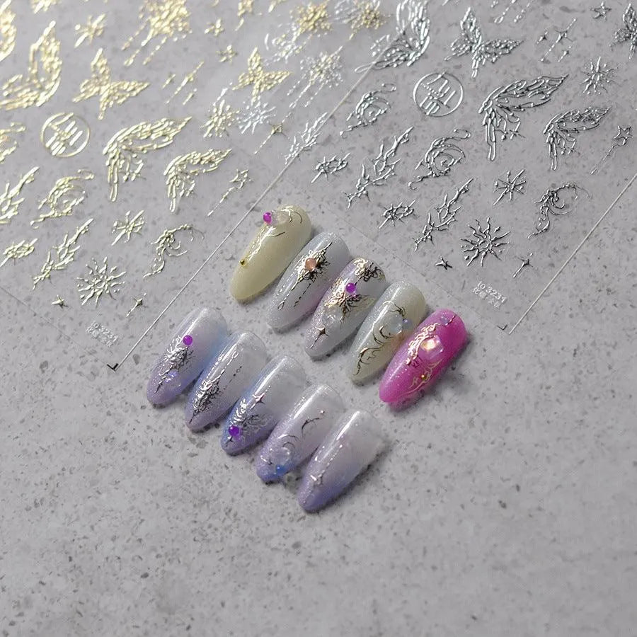 Gold Lace Nail Art Stickers Adhesive Embossed Butterfly Wings Sticker Decals to3231