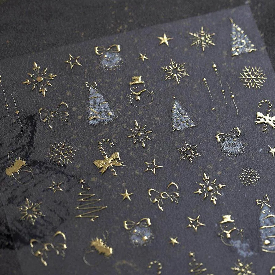 Gold Nail Art Stickers Christmas Snowflake Adhesive Embossed Nail Sticker Decals 