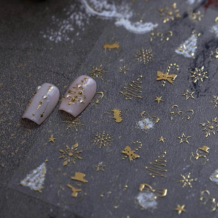 Gold Nail Art Stickers Christmas Snowflake Adhesive Embossed Nail Sticker Decals 
