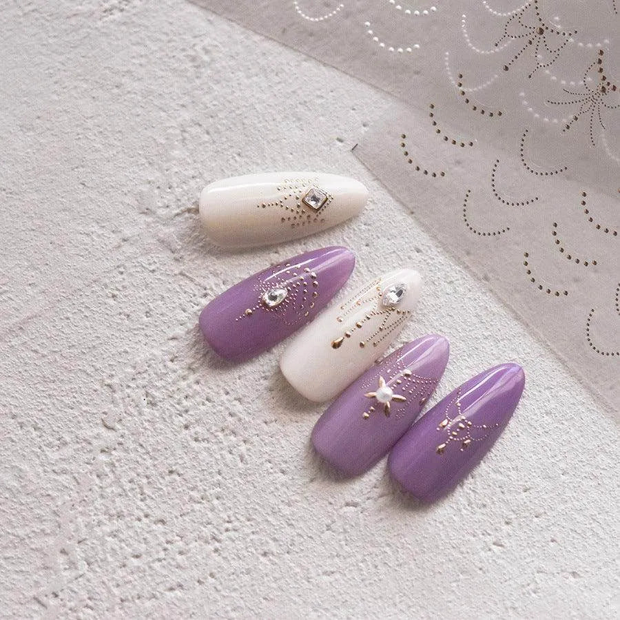 Gold Necklace Nail Art Stickers Adhesive Embossed Line Dots Sticker Decals 