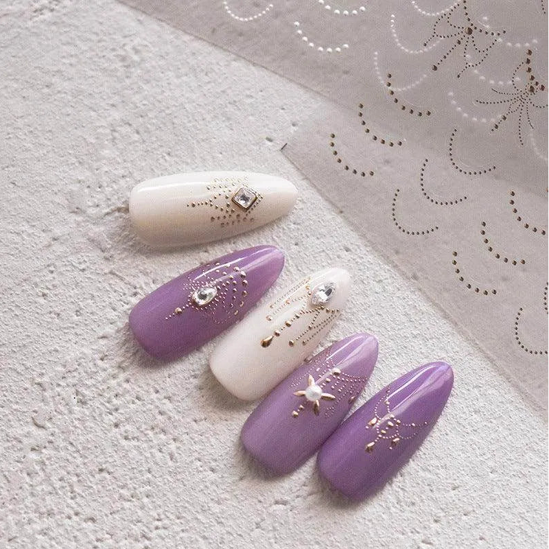 Gold Necklace Nail Art Stickers Adhesive Embossed Line Dots Sticker Decals 