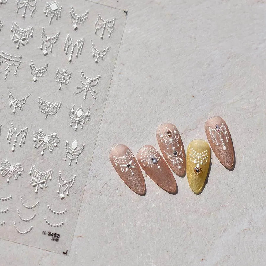 Gold Necklace Nail Art Stickers Adhesive Embossed Line Dots Sticker Decals 