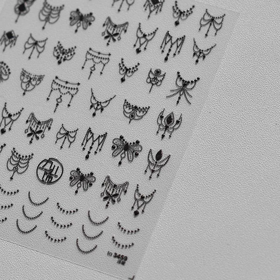 Gold Necklace Nail Art Stickers Adhesive Embossed Line Dots Sticker Decals 