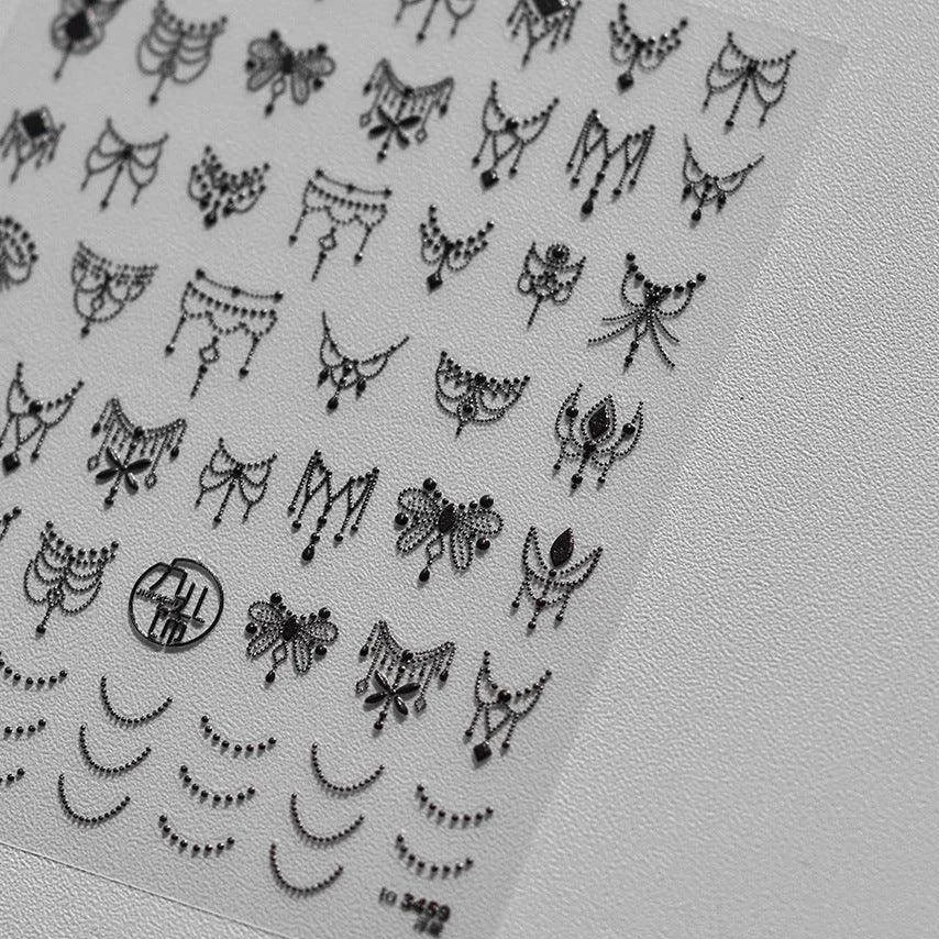 Gold Necklace Nail Art Stickers Adhesive Embossed Line Dots Sticker Decals 