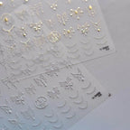 Gold Necklace Nail Art Stickers Adhesive Embossed Line Dots Sticker Decals 
