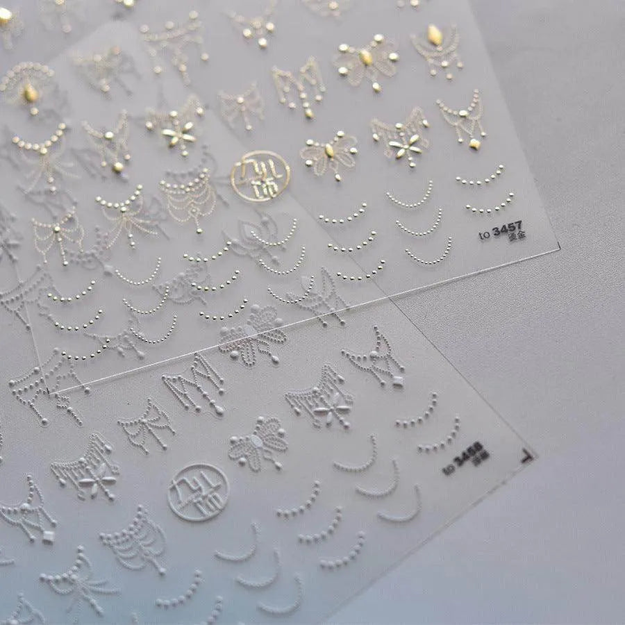Gold Necklace Nail Art Stickers Adhesive Embossed Line Dots Sticker Decals 
