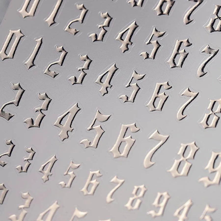 Gold Numbers Nail Art Stickers Adhesive Embossed Gothic Numbers Sticker Decals 