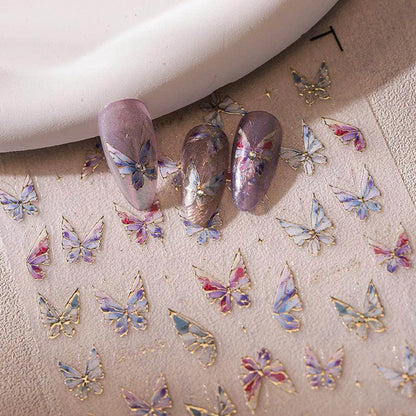 Gold Outline Butterfly Nail Art Stickers Adhesive Tulip Flowers Embossed Sticker Decals M411