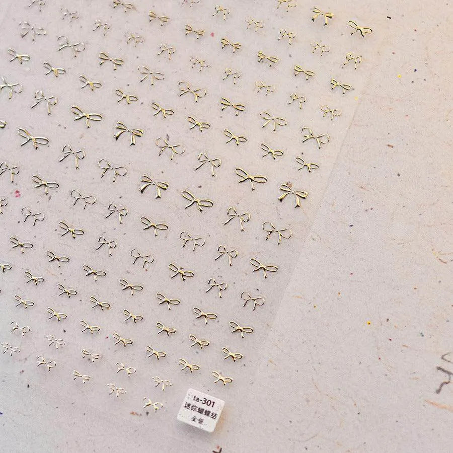Gold Silver Bow Tie Nail Art Stickers Adhesive Embossed Sticker Decals 