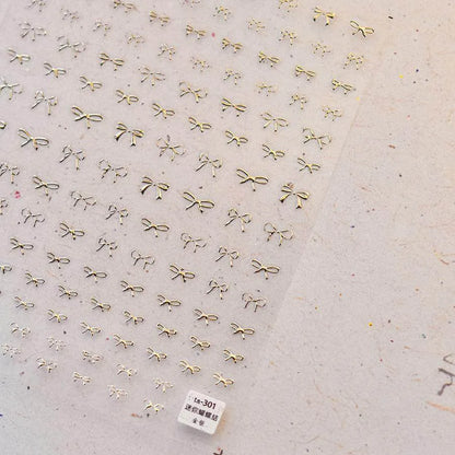 Gold Silver Bow Tie Nail Art Stickers Adhesive Embossed Sticker Decals 
