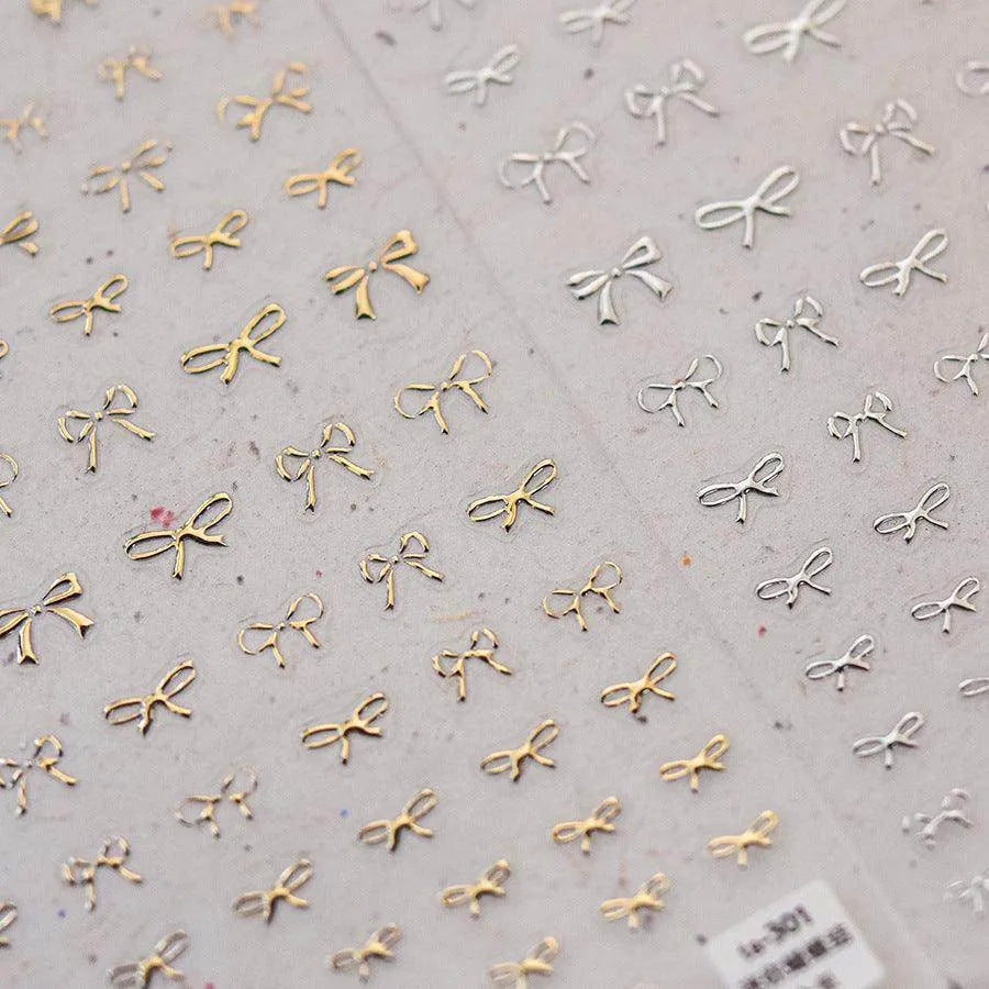Gold Silver Bow Tie Nail Art Stickers Adhesive Embossed Sticker Decals 