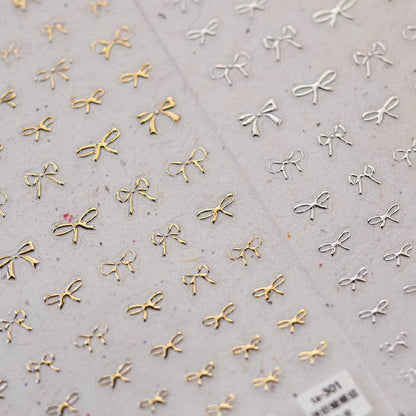 Gold Silver Bow Tie Nail Art Stickers Adhesive Embossed Sticker Decals 