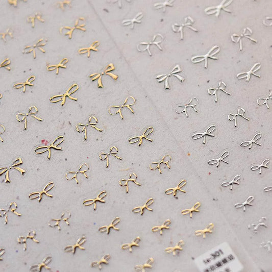 Gold Silver Bow Tie Nail Art Stickers Adhesive Embossed Sticker Decals 