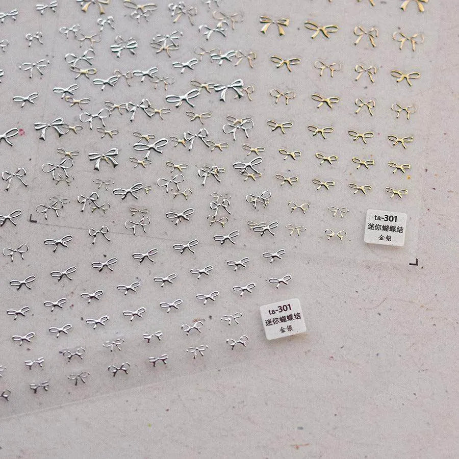 Gold Silver Bow Tie Nail Art Stickers Adhesive Embossed Sticker Decals 