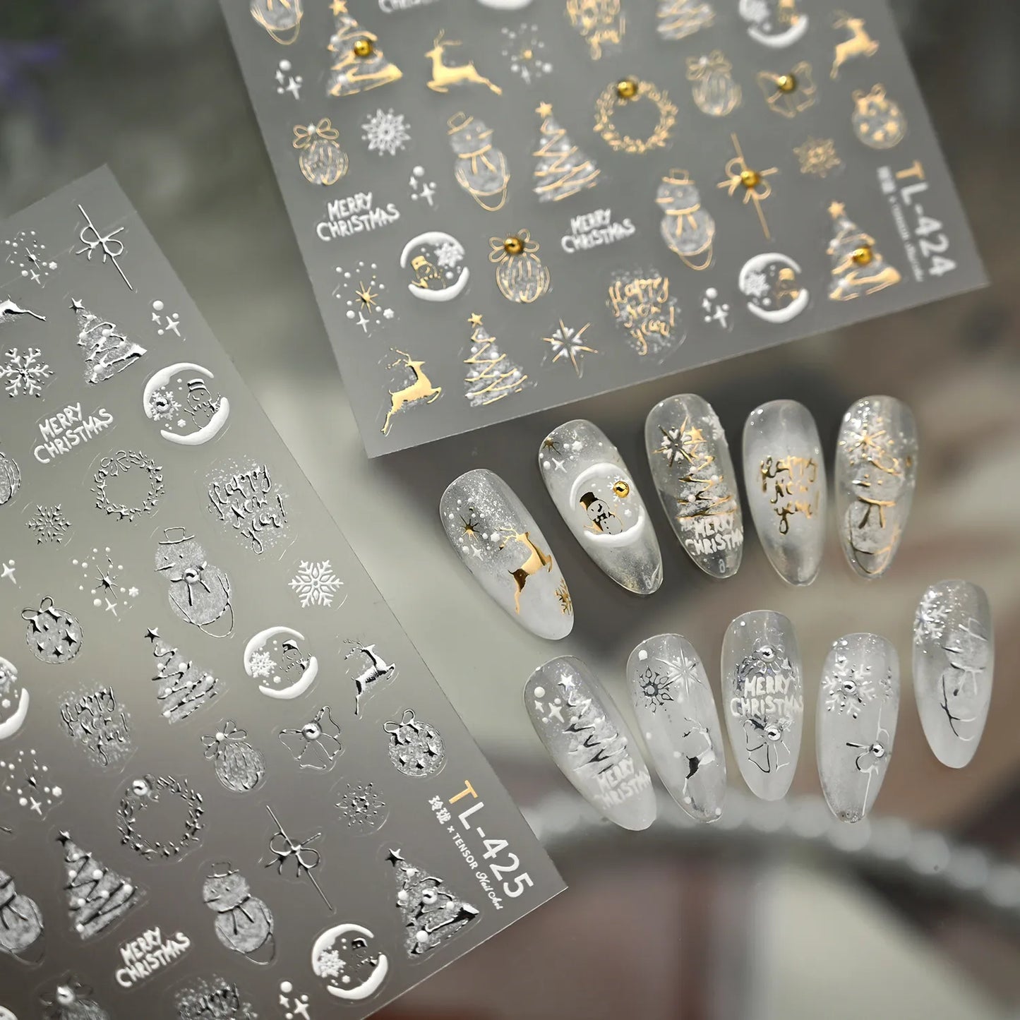 Gold Silver Christmas Nail Art Stickers - Xmas Ball Tree Snowman Festive Decals