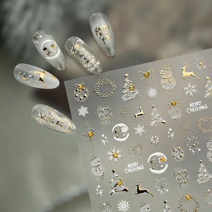 Gold Silver Christmas Nail Art Stickers - Xmas Ball Tree Snowman Festive Decals
