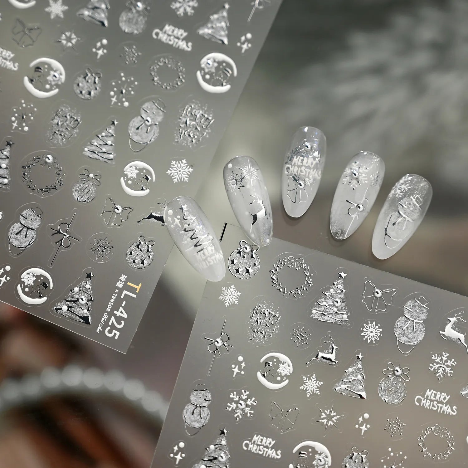 Gold Silver Christmas Nail Art Stickers - Xmas Ball Tree Snowman Festive Decals