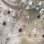 Gold Silver Christmas Nail Stickers - Cute Xmas Tree, Snowman & Wreath Decals 1552