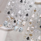 Gold Silver Christmas Nail Stickers - Cute Xmas Tree, Snowman & Wreath Decals 1552