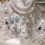 Gold Silver Christmas Nail Stickers - Cute Xmas Tree, Snowman & Wreath Decals 1552