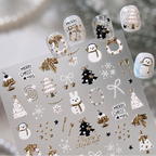 Gold Silver Christmas Nail Stickers - Cute Xmas Tree, Snowman & Wreath Decals 1552