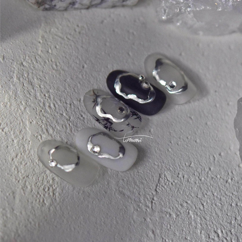 Gold Silver Circle Nail Art Stickers Metal Effect Adhesive Embossed Sticker Decals to3030