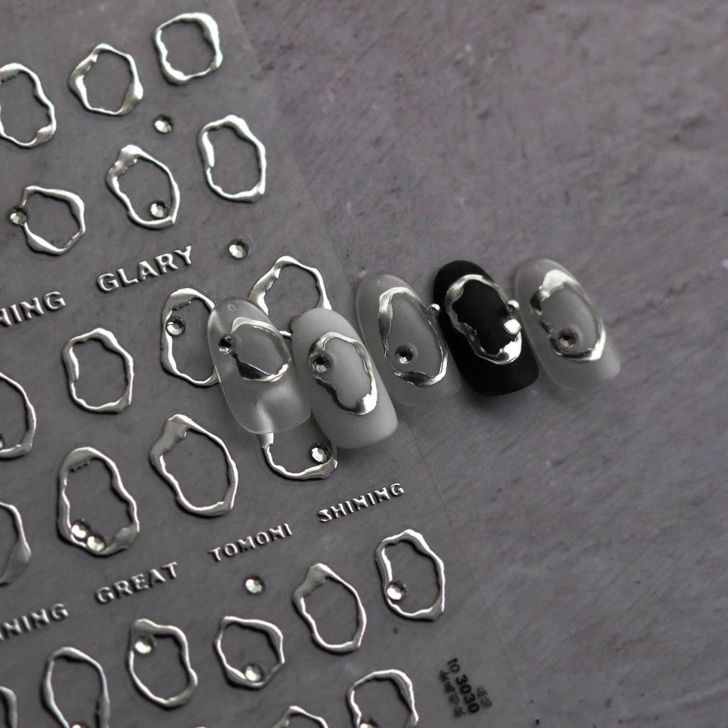 Gold Silver Circle Nail Art Stickers Metal Effect Adhesive Embossed Sticker Decals to3030