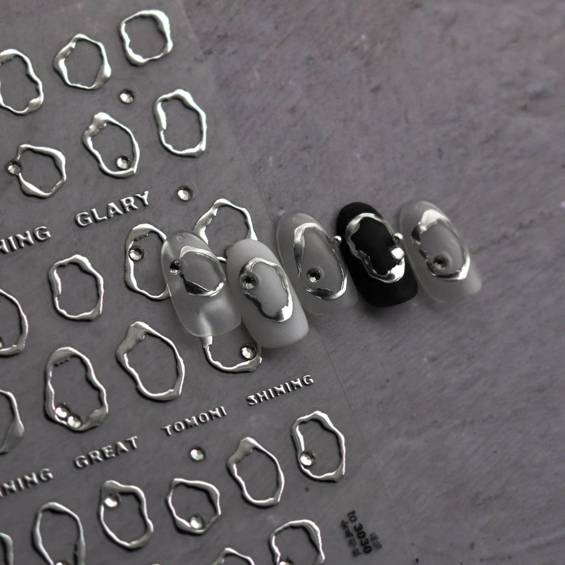 Gold Silver Circle Nail Art Stickers Metal Effect Adhesive Embossed Sticker Decals to3030