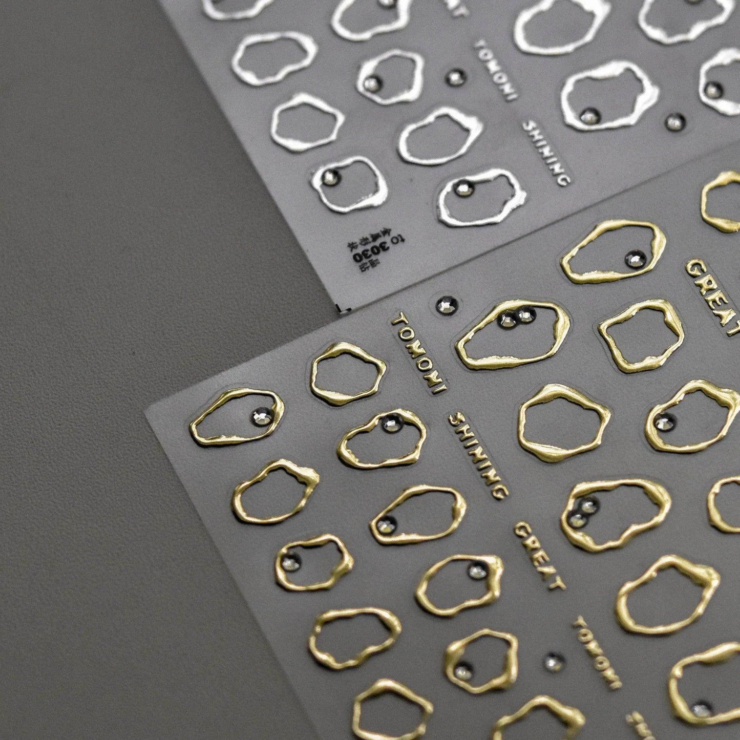 Gold Silver Circle Nail Art Stickers Metal Effect Adhesive Embossed Sticker Decals to3030