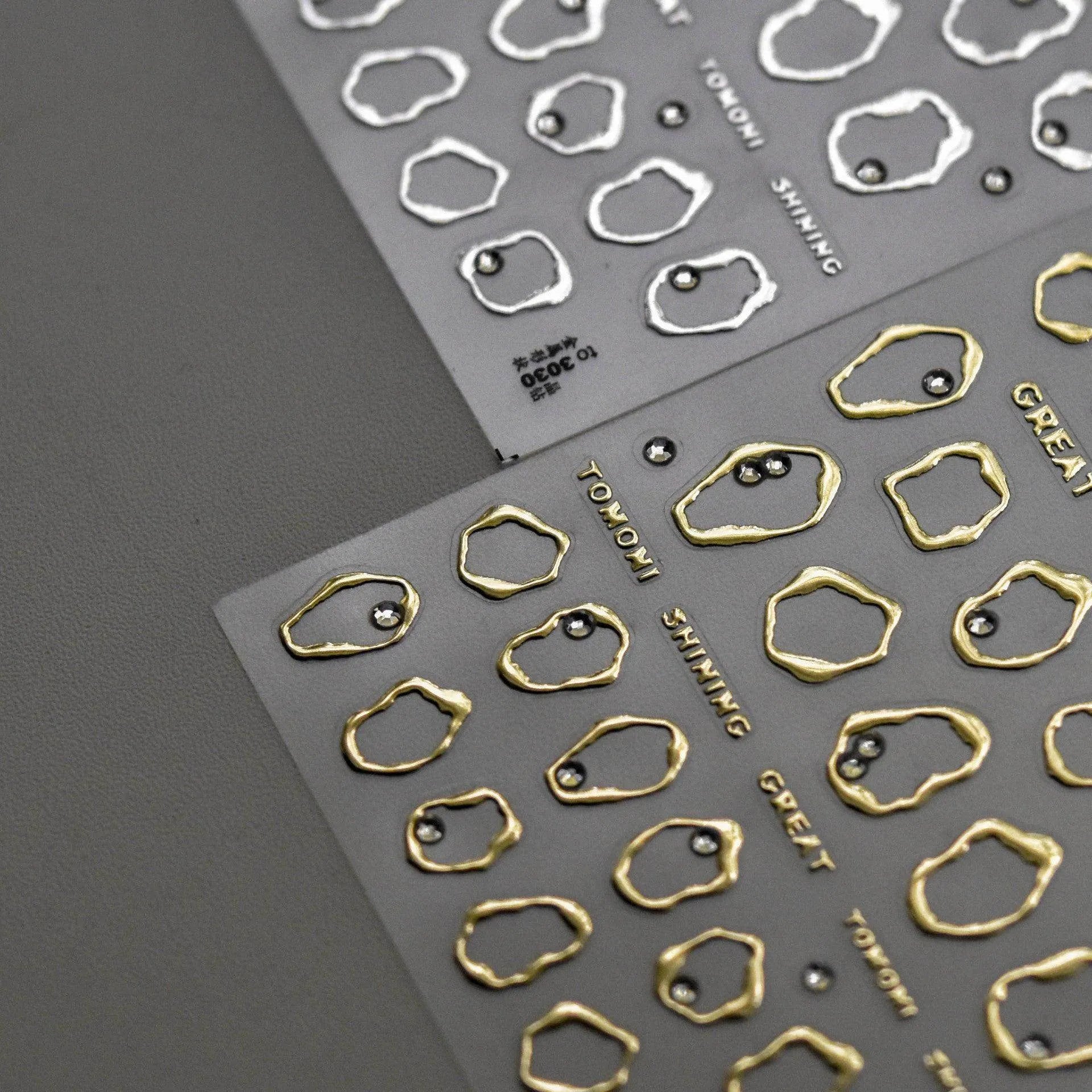 Gold Silver Circle Nail Art Stickers Metal Effect Adhesive Embossed Sticker Decals to3030