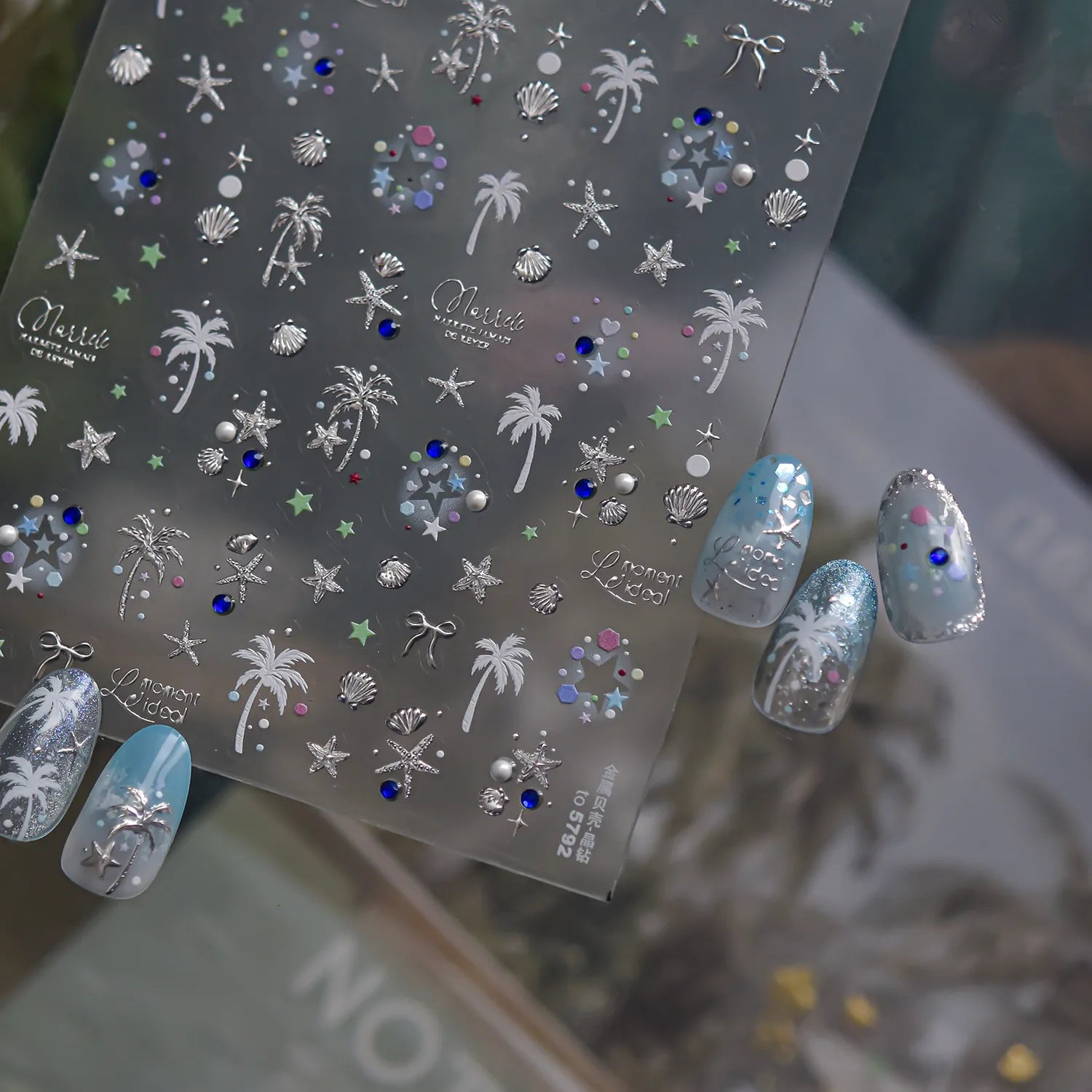 Gold & Silver Coastal Beach Nail Art Stickers - Hawaiian Palms Shells Decals 5792