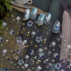 Gold & Silver Coastal Beach Nail Art Stickers - Hawaiian Palms Shells Decals