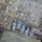 Gold & Silver Coastal Beach Nail Art Stickers - Hawaiian Palms Shells Decals
