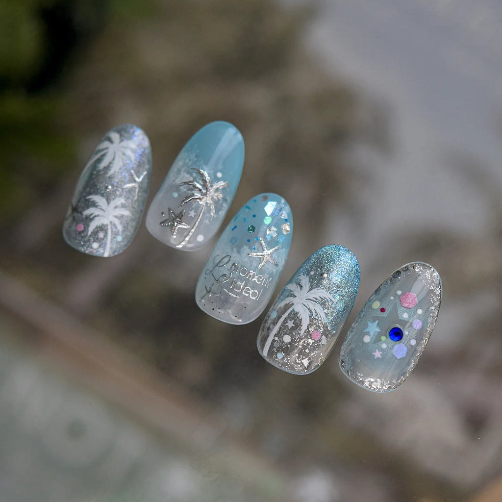 Gold & Silver Coastal Beach Nail Art Stickers - Hawaiian Palms Shells Decals