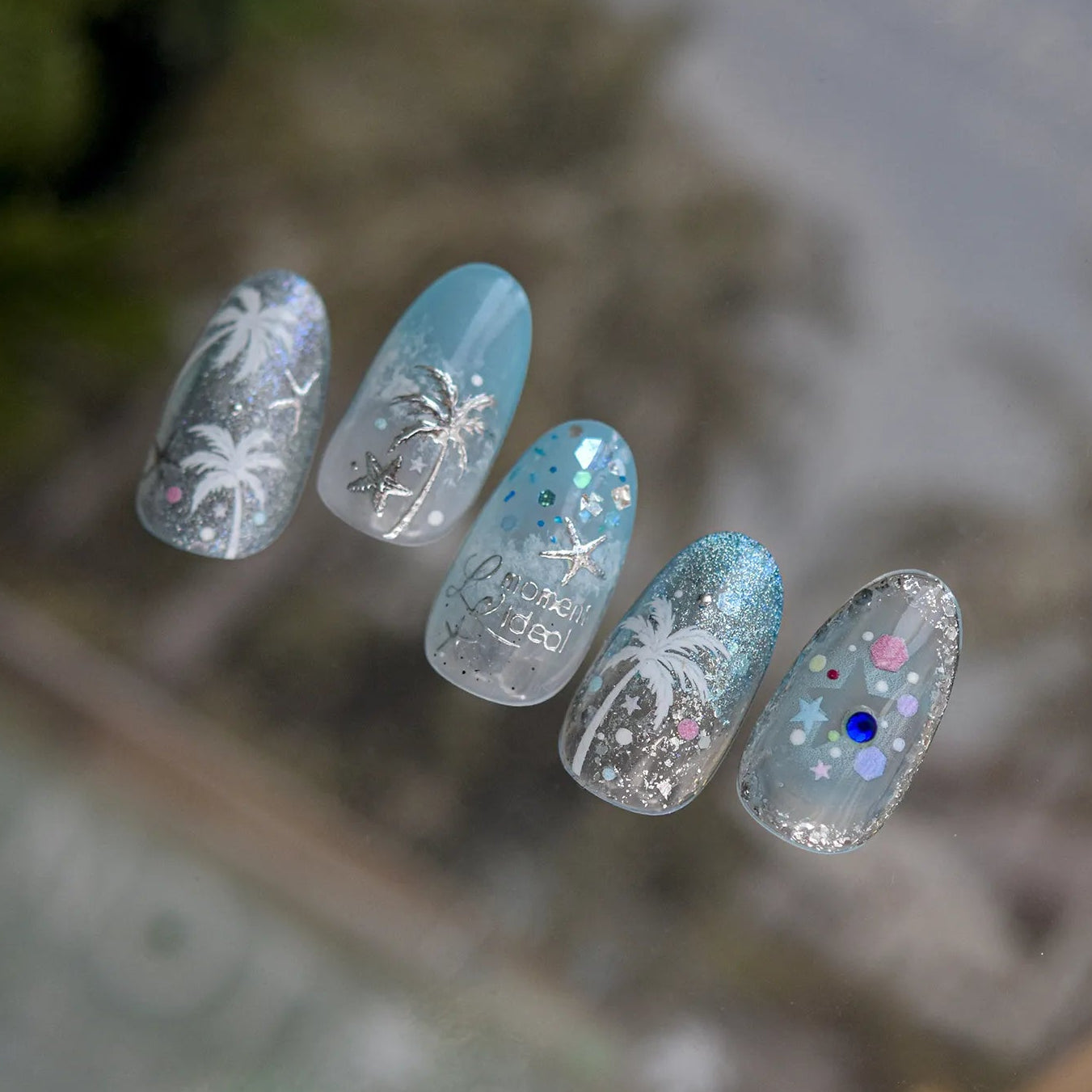 Gold & Silver Coastal Beach Nail Art Stickers - Hawaiian Palms Shells Decals