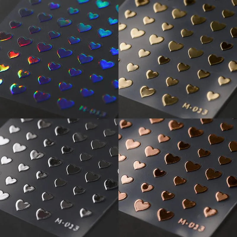 Gold Silver Heart Nail Art Stickers Metal Effect Love Heart Shape Adhesive Sticker Decals M013