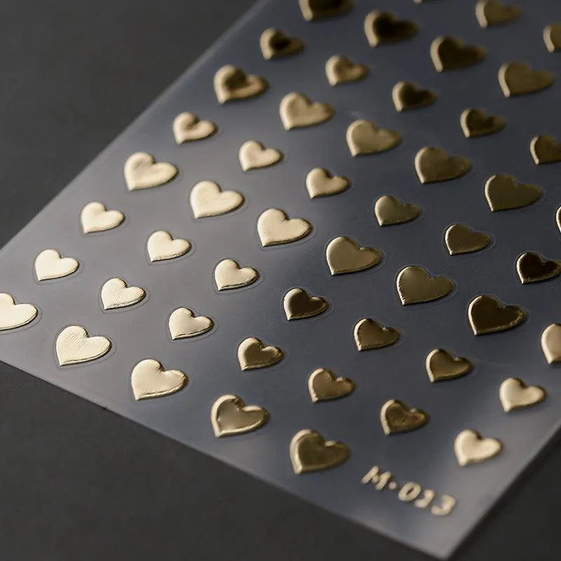 Gold Silver Heart Nail Art Stickers Metal Effect Love Heart Shape Adhesive Sticker Decals M013