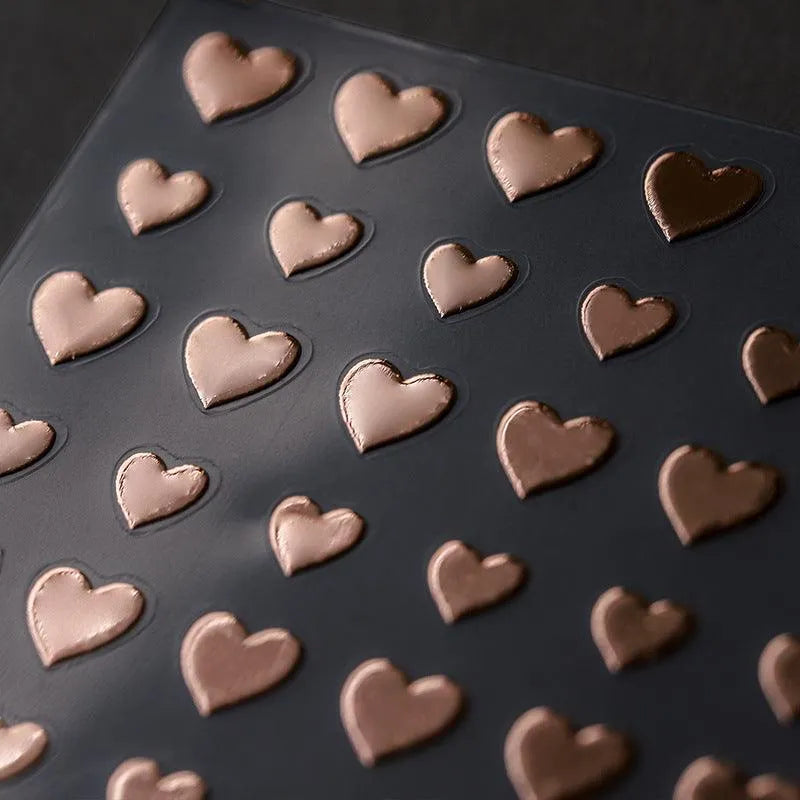 Gold Silver Heart Nail Art Stickers Metal Effect Love Heart Shape Adhesive Sticker Decals M013