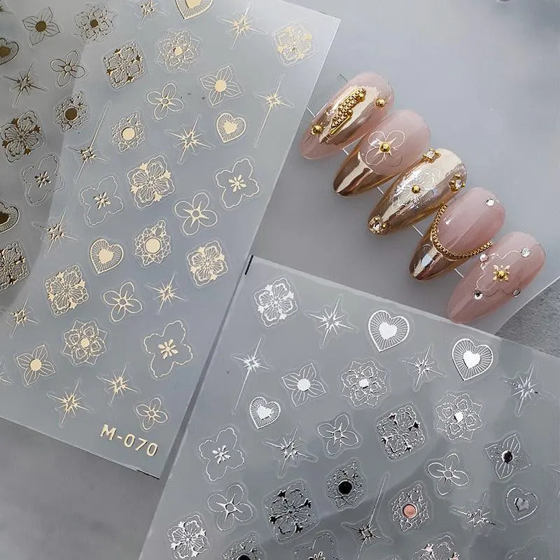 Gold Silver Pattern Nail Art Stickers Adhesive Sliders Sticker Decals 