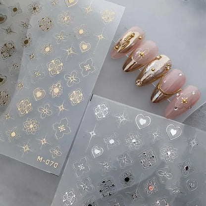 Gold Silver Pattern Nail Art Stickers Adhesive Sliders Sticker Decals 