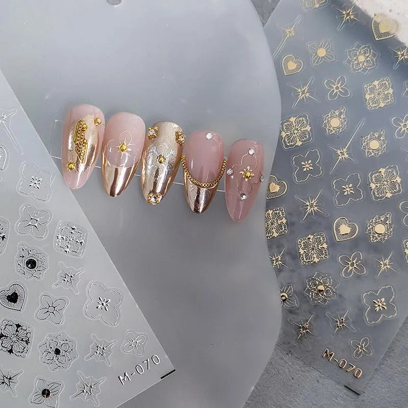 Gold Silver Pattern Nail Art Stickers Adhesive Sliders Sticker Decals 