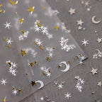 Gold Silver Star Nail Art Stickers Adhesive Embossed Moon Stars Metal Color Sticker Decals M344